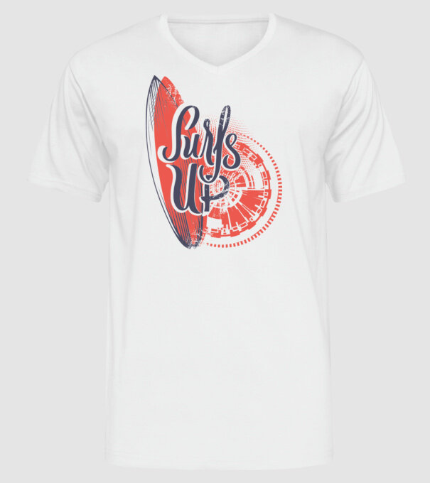 Surfs up model alb pe tricou