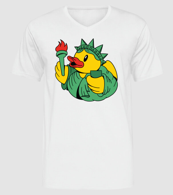 Rățușcă de cauciuc Statuia Libertății model alb pe tricou