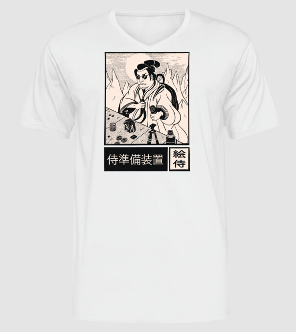 Samurai model alb pe tricou