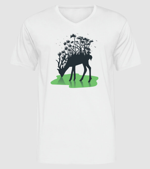 Natură cerb model alb pe tricou