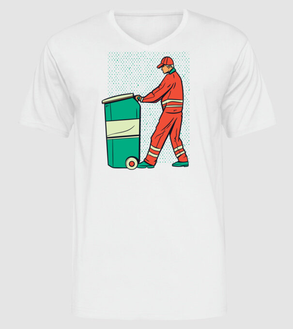 Gunoier model alb pe tricou