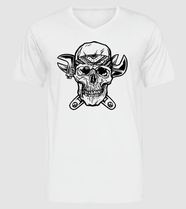 Craniu Instalator model alb pe tricou