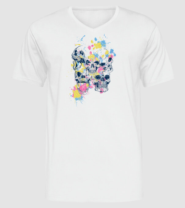 Cranii colorate model alb pe tricou