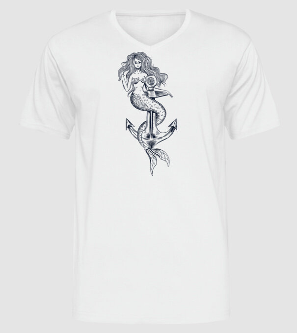 Ancoră sirenă model alb pe tricou