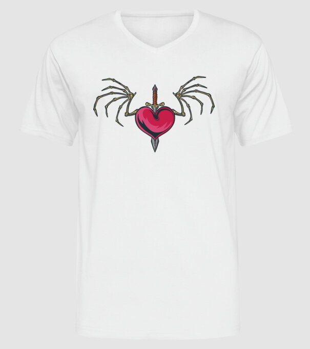 Inimă cu sabie model alb pe tricou