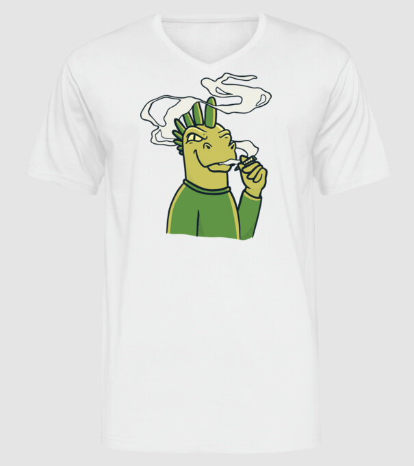 Dinozaur fumător model alb pe tricou
