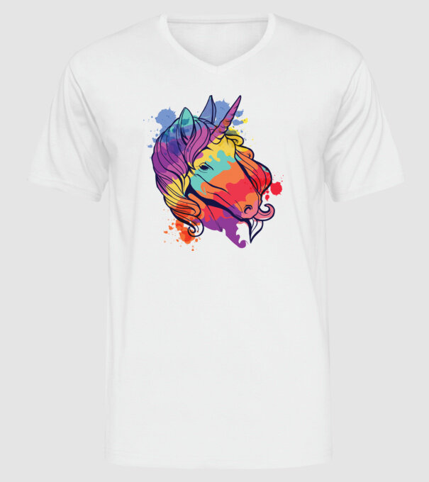 Curcubeu colorat Unicorn tricou model alb pe tricou