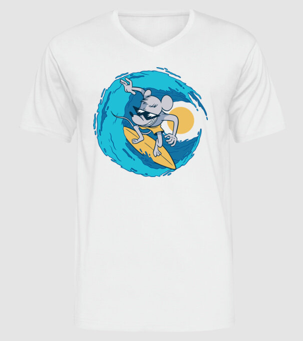 Șoarece Surfer model alb pe tricou