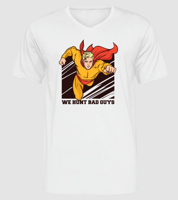 Supererou model alb pe tricou
