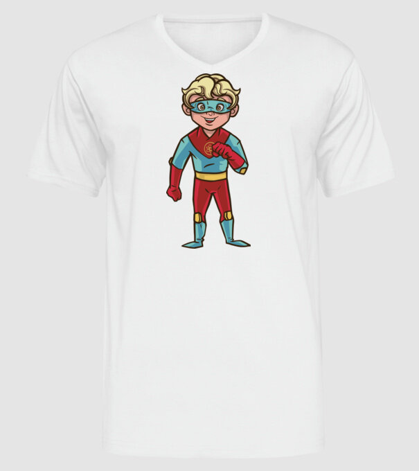 Băiat supererou model alb pe tricou