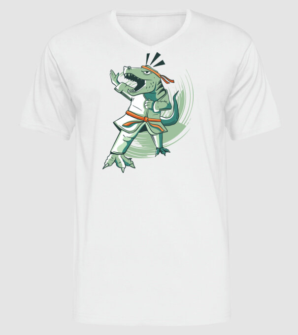 T-rex Karate model alb pe tricou