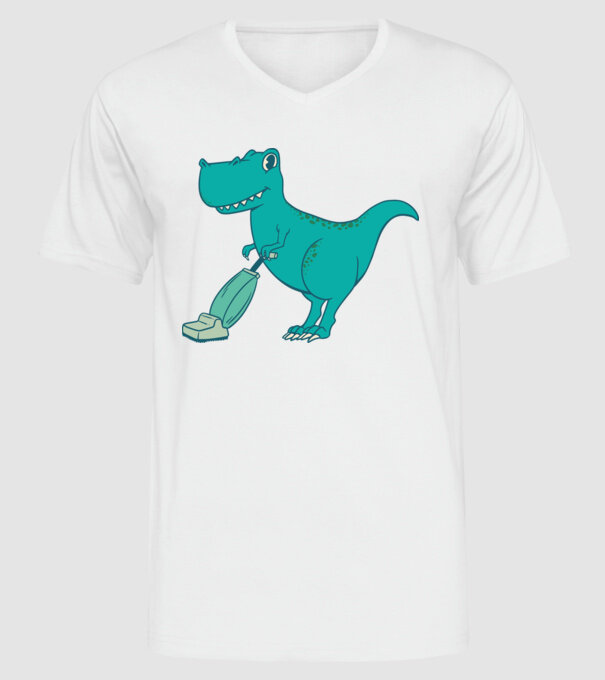 T-rex făcând curățenie model alb pe tricou