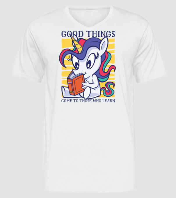Student unicorn model alb pe tricou