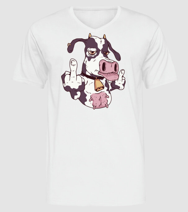 Vaca arată degetul model alb pe tricou