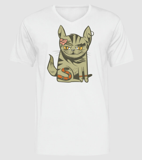Pisoi tatuat model alb pe tricou