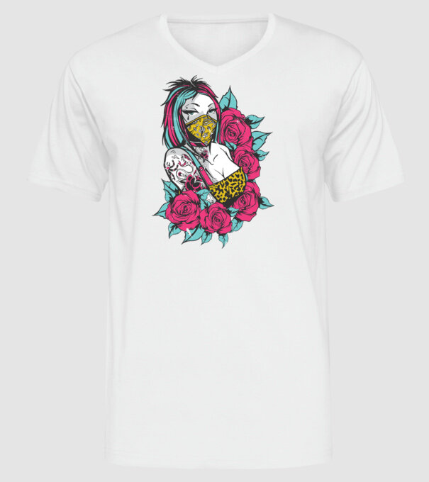 Fată tatuată model alb pe tricou