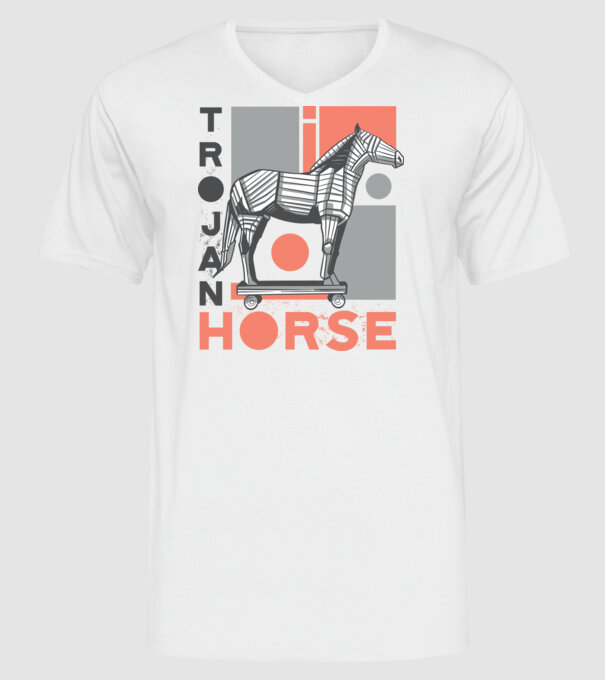 Cal troian model alb pe tricou