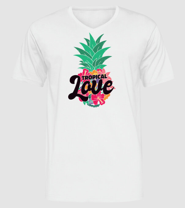 Ananas Tropical Love model alb pe tricou