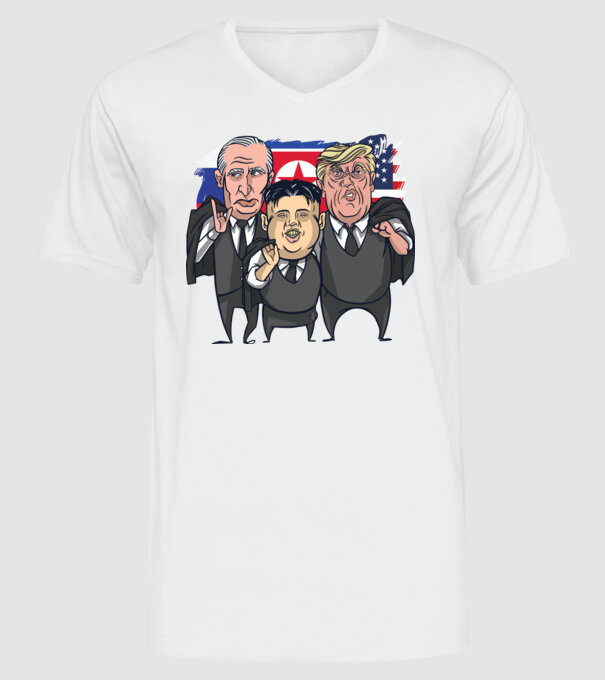 Trump, Putin, Kim - trei prieteni buni model alb pe tricou