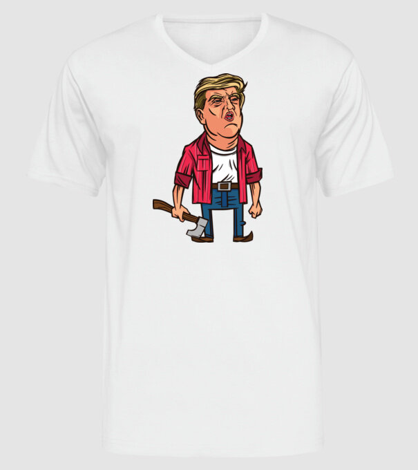 Trump tăietor de lemne model alb pe tricou