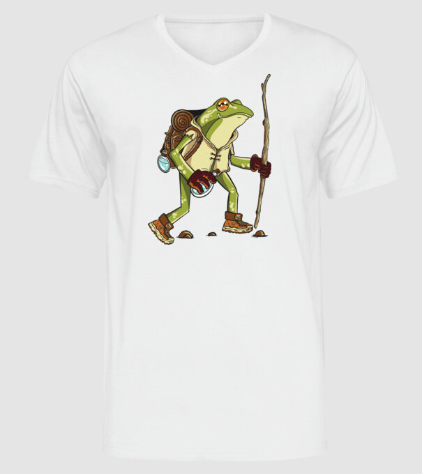 Broască în drumeție model alb pe tricou