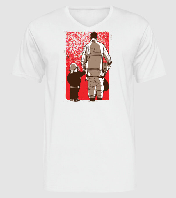 Tricou Pompier tată și fiu model alb pe tricou