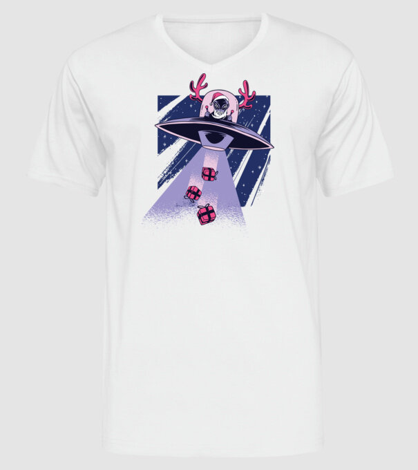 OZN duce cadouri - tricou de Crăciun amuzant model alb pe tricou