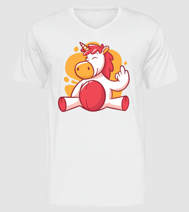 Unicorn arată degetul model alb pe tricou