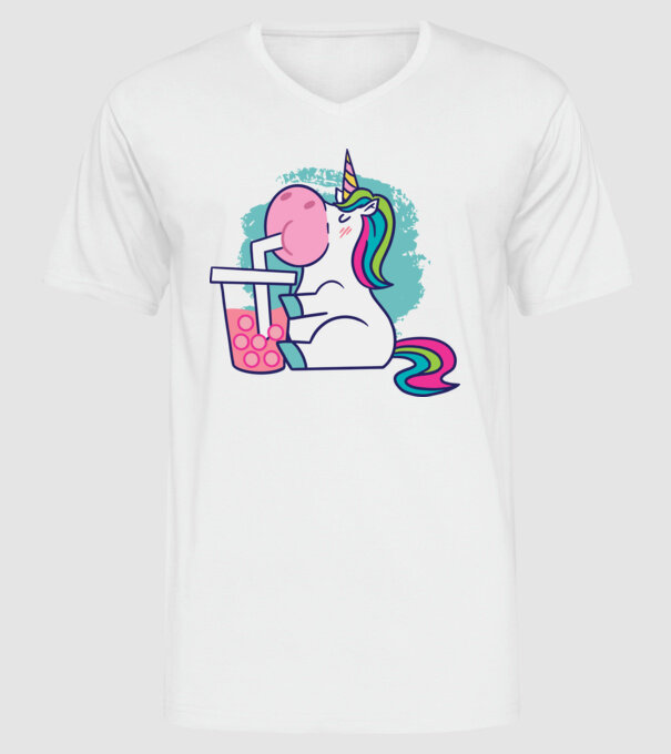 Unicorn Bubble Tea model alb pe tricou