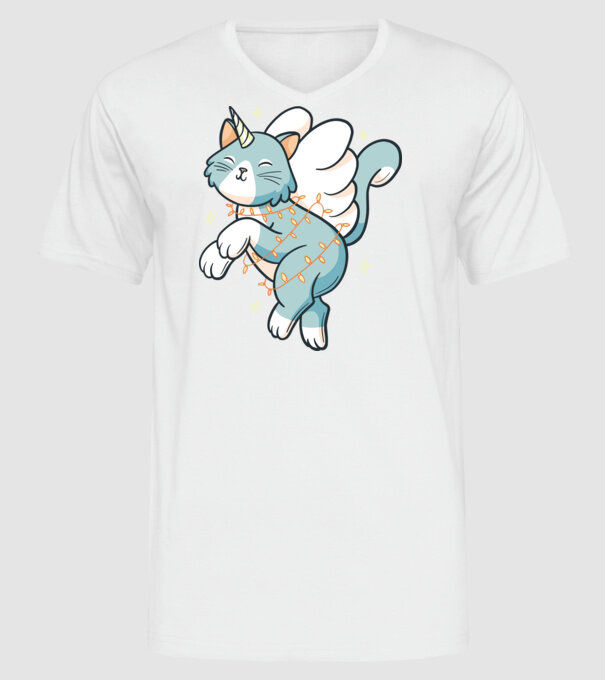 Pisică Unicorn model alb pe tricou
