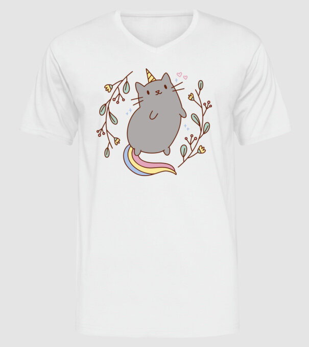 Pisică Unicorn model alb pe tricou