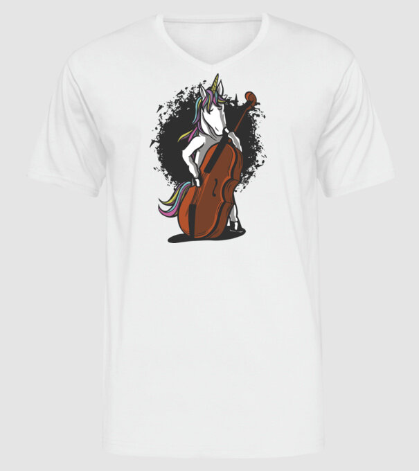 Unicorn cu violoncel model alb pe tricou