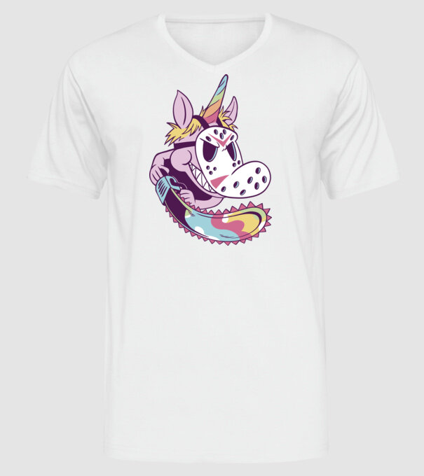 Unicorn Mască Jason Halloween model alb pe tricou
