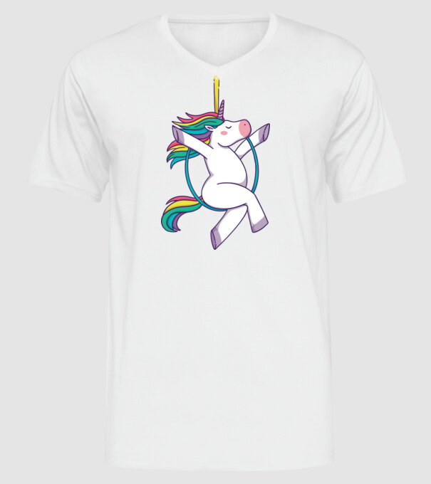 Unicorn pe cerc model alb pe tricou