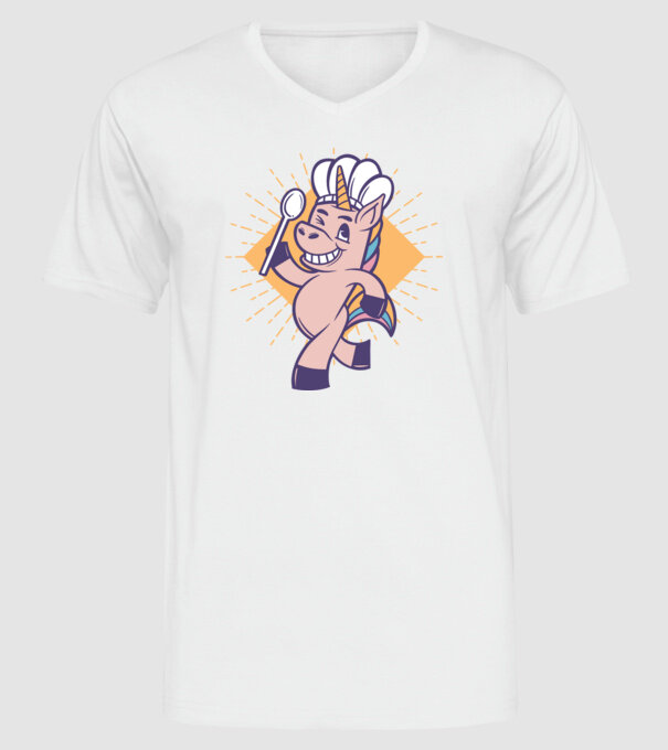 Unicorn Bucătar model alb pe tricou