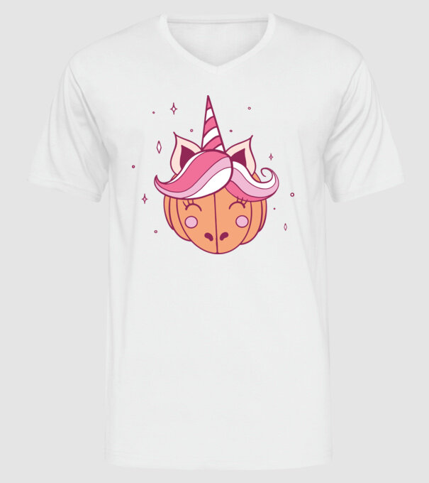 Unicorn Dovleac model alb pe tricou