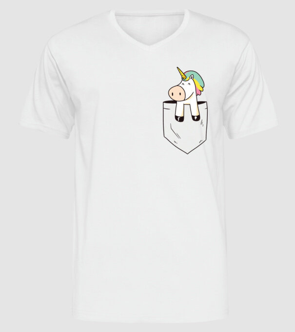 Unicorn Buzunar model alb pe tricou