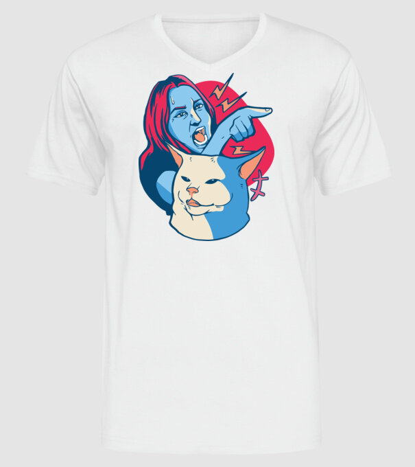 Meme pisică urlătoare model alb pe tricou