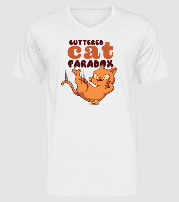 Paradox pisică cu unt model alb pe tricou