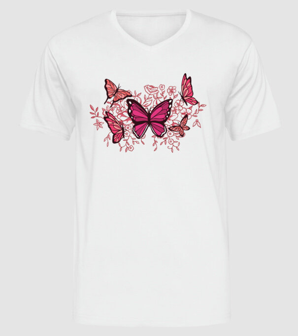 Fluturi cu flori model alb pe tricou