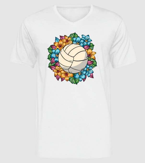 Minge de volei cu flori model alb pe tricou