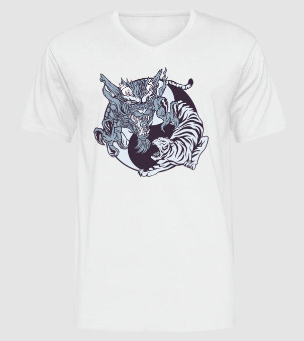 Yin Yang cu animale model alb pe tricou