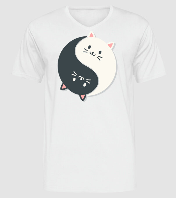 Pisicuțe Yin Yang model alb pe tricou