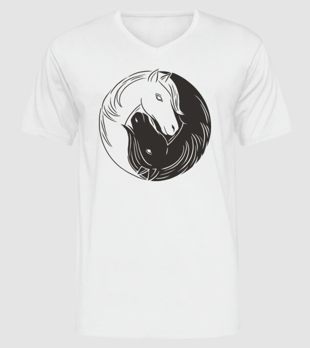 Călăreț Yin Yang model alb pe tricou