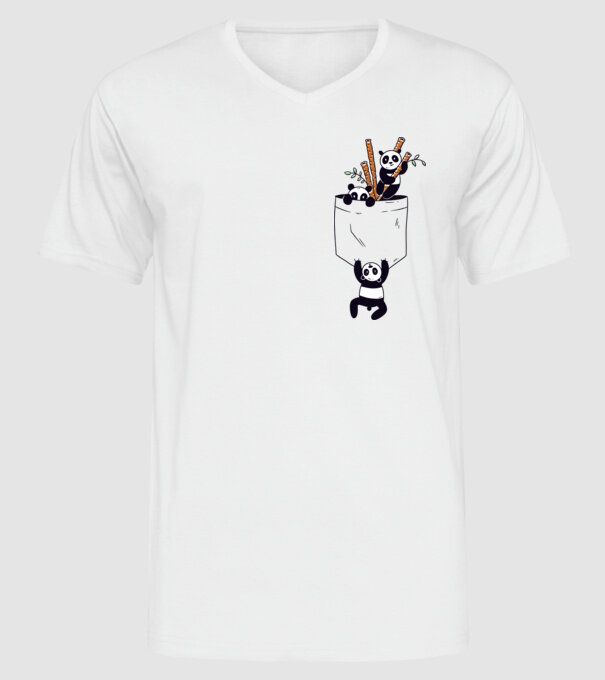 Panda de buzunar model alb pe tricou