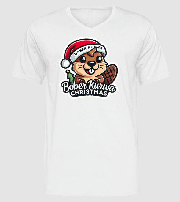 Bober Kurwa Christmas 1 model alb pe tricou