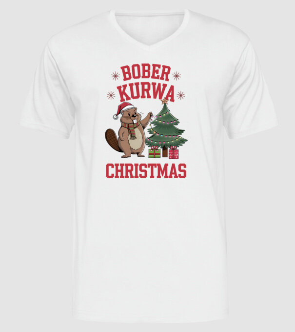 Bober Kurwa Christmas 3 model alb pe tricou