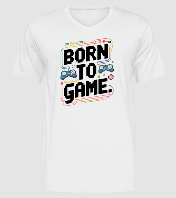 Born to Game Pixel Alb model alb pe tricou