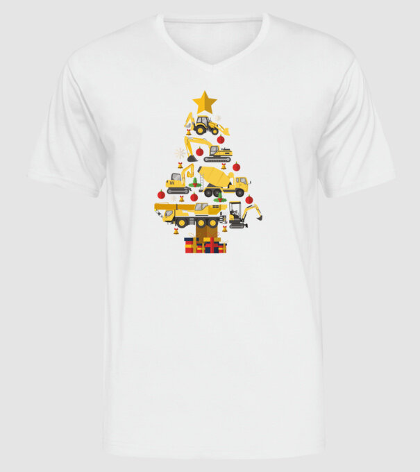 Construcția vehiculului pom de Crăciun model alb pe tricou