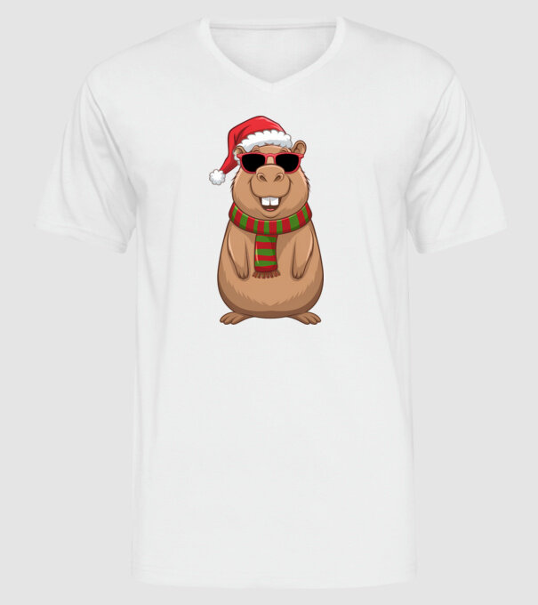 Crăciunul capybara model alb pe tricou